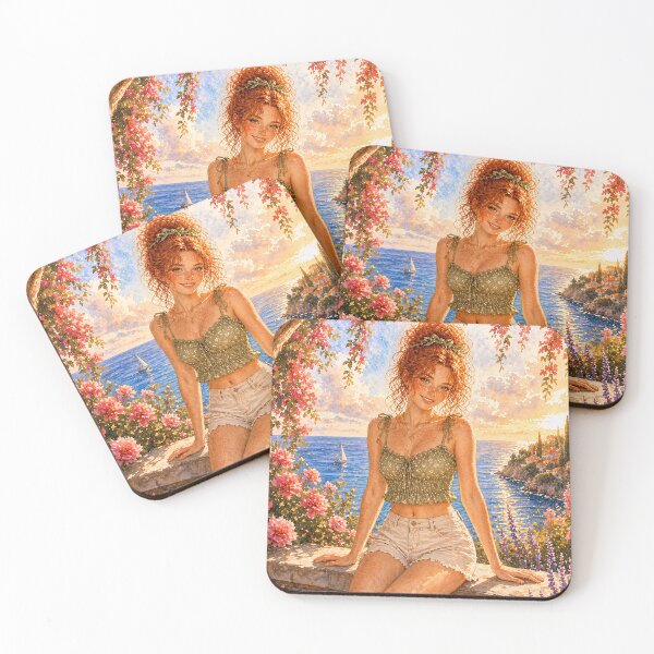 Item preview, Sweet Summer Crush Watercolor Redheaded Girl designed and sold by Bara Lune Design .