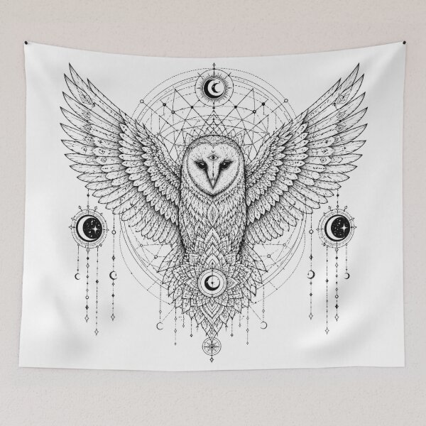Item preview, Sacred Barn Owl Mandala Open Wings designed and sold by suryabumblee.