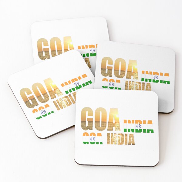 Artikelvorschau, Das Wort „Goa, Indien“ und das Meer bei Sonnenuntergang auf schwarzem Hintergrund entworfen und verkauft von ArtEventET.