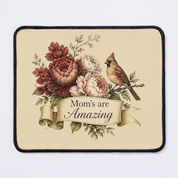 Item preview, Mom’s Are Amazing Cardinal Bird Floral Design | Vintage Mother’s Day Gift Art Main Tag designed and sold by WildbuntingStudio.