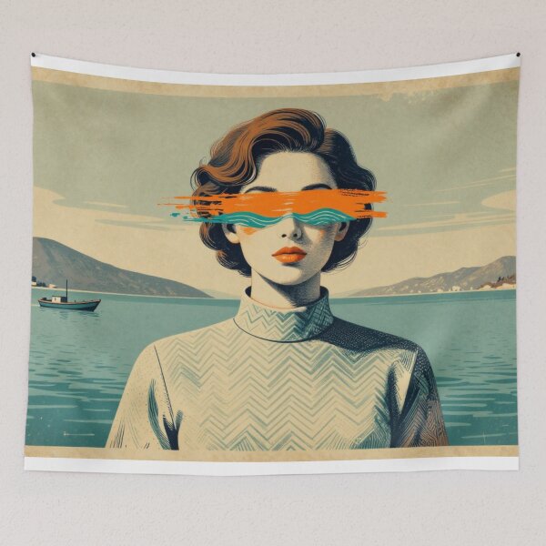 Item preview, Vintage Portrait with Abstract Brushstrokes - Surreal Coastal Art designed and sold by fotoNoz.