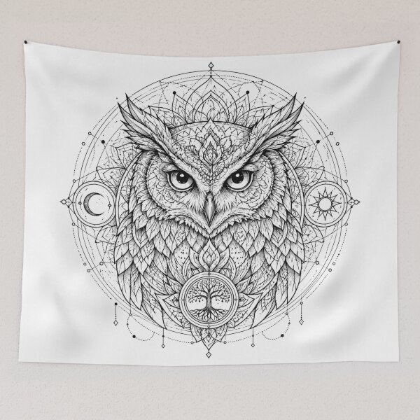 Item preview, Wisdom Owl Mandala Sacred Geometry Art designed and sold by suryabumblee.