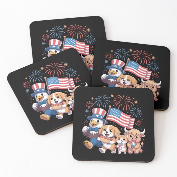 Item preview, 4th of July Independence Day, Patriotic Animal Parade Eagle Dog Cat Cow With, American Flag And Fireworks designed and sold by NewaveBoutique.