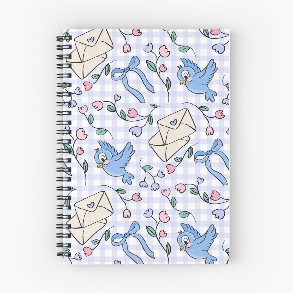 Item preview, Blue Checked Coquette Bow & Vintage Bluebird Pattern designed and sold by Lockets Little Notes.