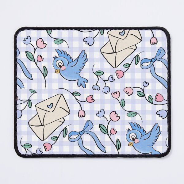 Item preview, Blue Checked Coquette Bow & Vintage Bluebird Pattern designed and sold by Lockets Little Notes.