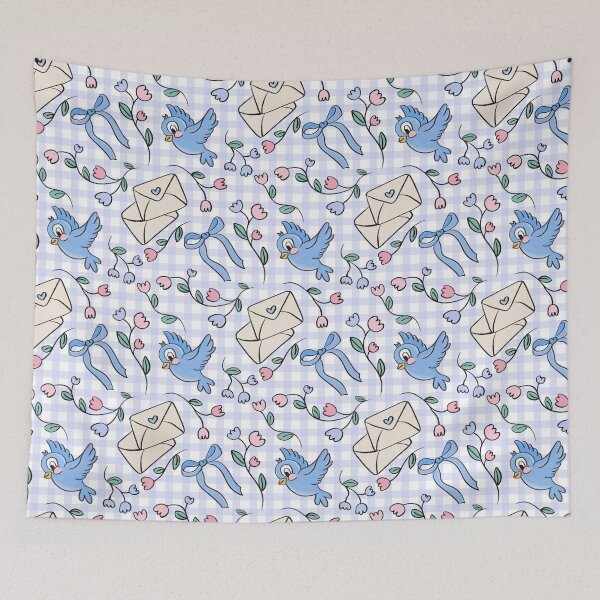 Item preview, Blue Checked Coquette Bow & Vintage Bluebird Pattern designed and sold by Lockets Little Notes.