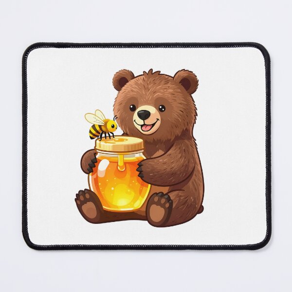 Item preview, A bear holding a jar of honey with a bee on the lid designed and sold by Beleza e Estilo.