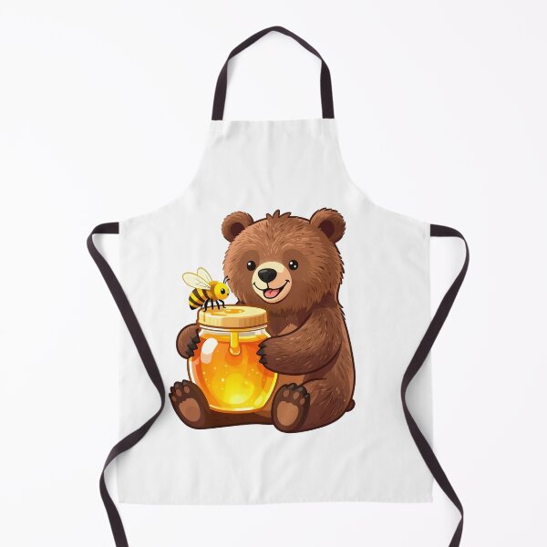 Item preview, A bear holding a jar of honey with a bee on the lid designed and sold by Beleza e Estilo.
