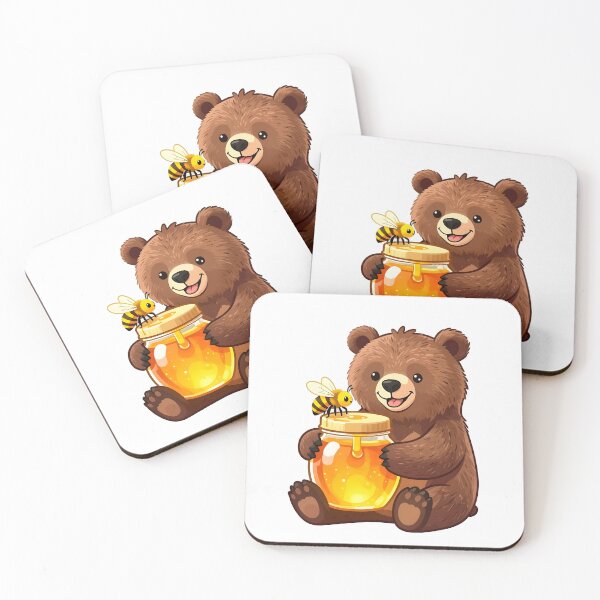 Item preview, A bear holding a jar of honey with a bee on the lid designed and sold by Beleza e Estilo.