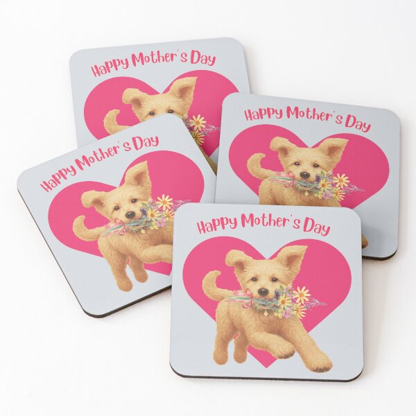Item preview, Mother's day cute puppy bringing youf lowers - heart background designed and sold by Doodles Down South.