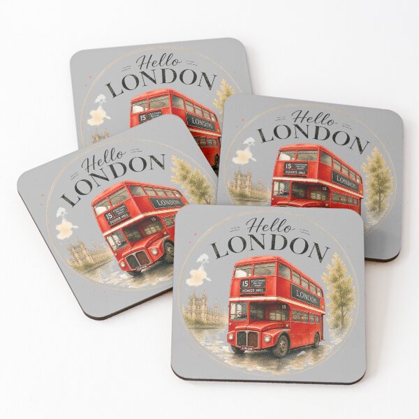 Item preview, Hello London Red Bus – Vintage Double Decker Travel Design designed and sold by IsyLaneDesign.