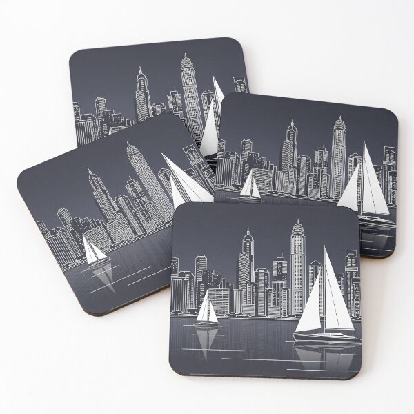 Item preview, Night Harbor Skyline with Sailboats designed and sold by PixorStudio.