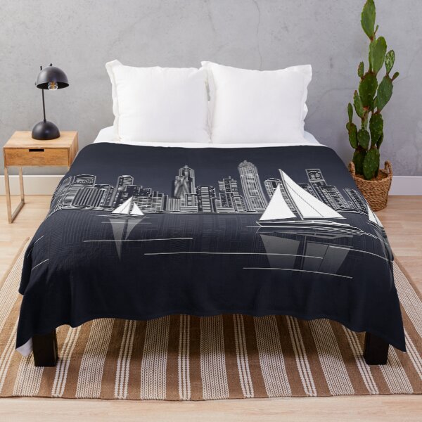 Item preview, Night Harbor Skyline with Sailboats designed and sold by PixorStudio.