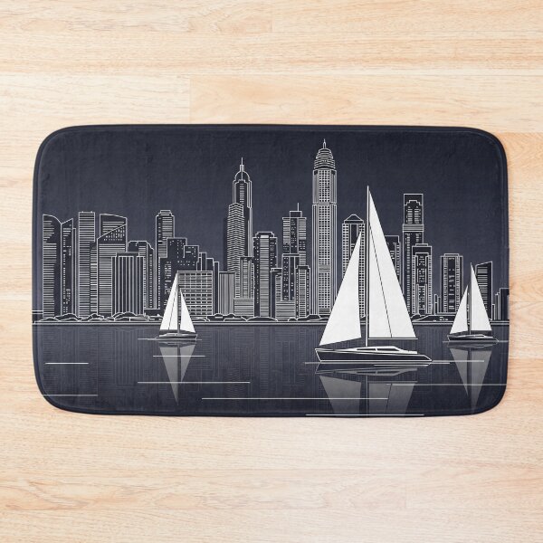 Item preview, Night Harbor Skyline with Sailboats designed and sold by PixorStudio.