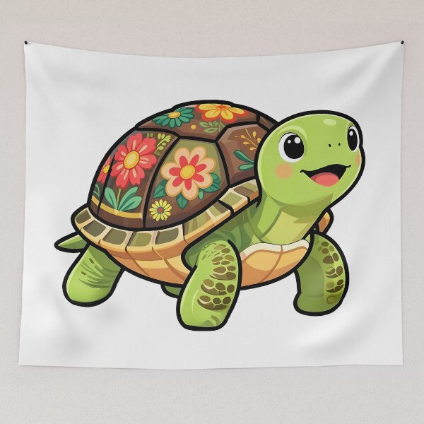 Item preview, A smiling turtle with a floral shell designed and sold by Beleza e Estilo.