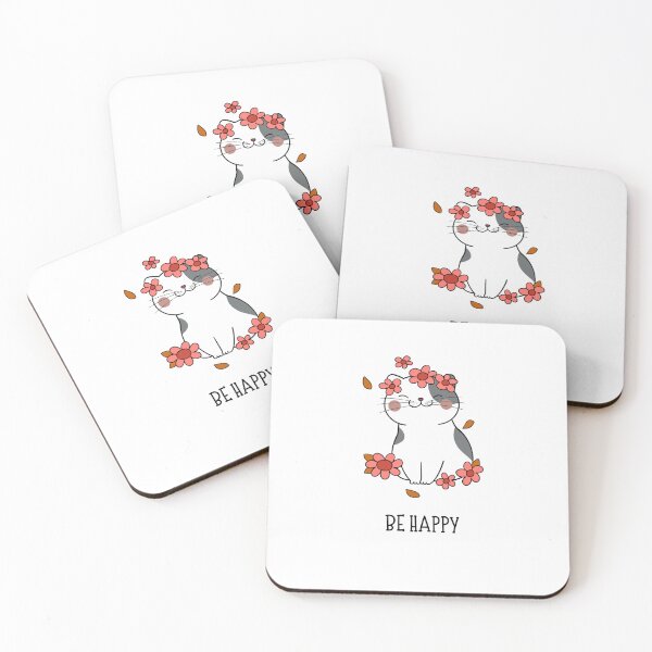 Artikelvorschau, Be Happy – Cute Cat Illustration | Positive Vibes Design entworfen und verkauft von gluxdesing.