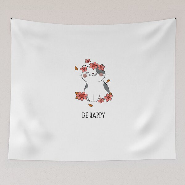 Artikelvorschau, Be Happy – Cute Cat Illustration | Positive Vibes Design entworfen und verkauft von gluxdesing.