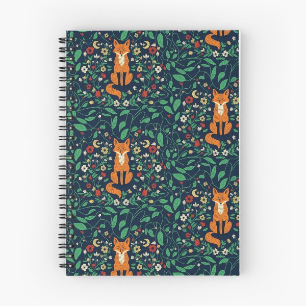 Item preview, Folk Art Fox Floral Night Garden Pattern designed and sold by artbylexierose.