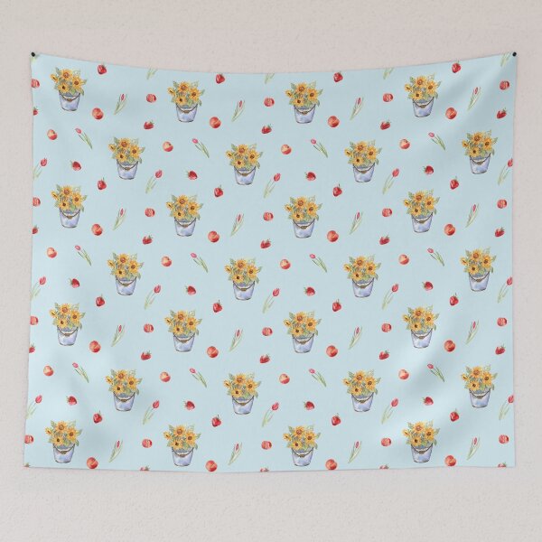 Item preview, Cottagecore Sunflowers Pattern on Sky-Blue designed and sold by Flowersforbear.
