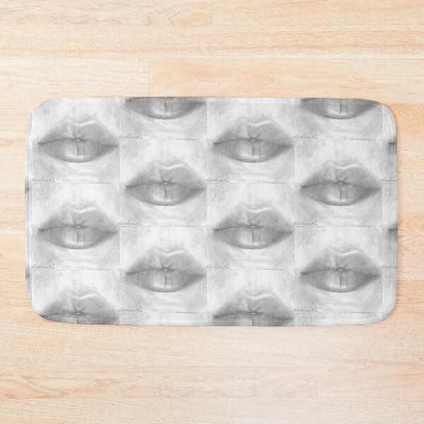 Item preview, lips handdrawn pencil sketch autoportretmouth smile grey gray designed and sold by ShePaintsMusic.