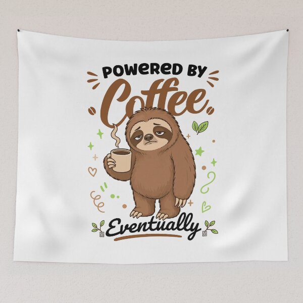 Item preview, Powered By Coffee Eventually Cute Lazy Sloth designed and sold by Uppercase Tees.