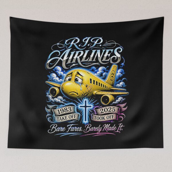 Item preview, RIP Cheap Spirit  Airline Sad Yellow Plane Art  designed and sold by graphixpolash.