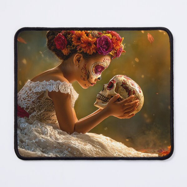 Item preview, Girl with Sugar Skull in Floral Atmosphere designed and sold by Artessie.