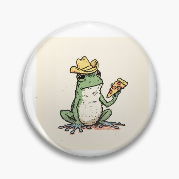 Item preview, Cowboy Frog with Pizza Slice Retro Illustration  designed and sold by doodlerartist.
