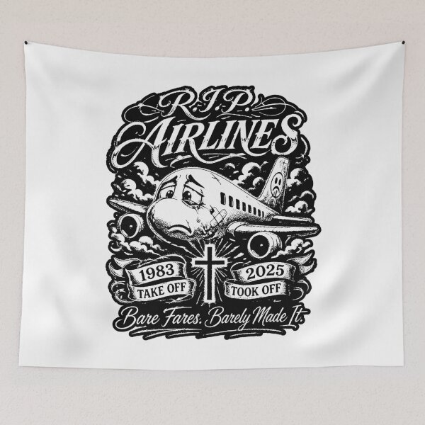 Item preview, R.I.P. Spirit Airlines Sad Yellow Plane black and white designed and sold by graphixpolash.