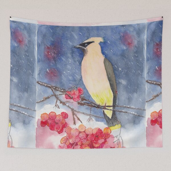 Item preview, Cedar Waxwing and Berries in Snow designed and sold by The Elderberry Blossom.