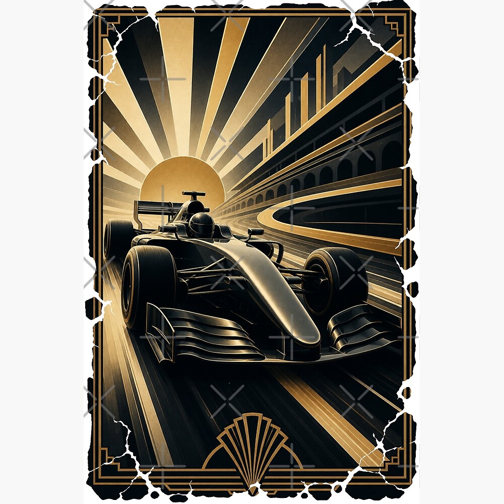 Art Deco Racing Grand Prix Racer Golden Speed Art — Poster
