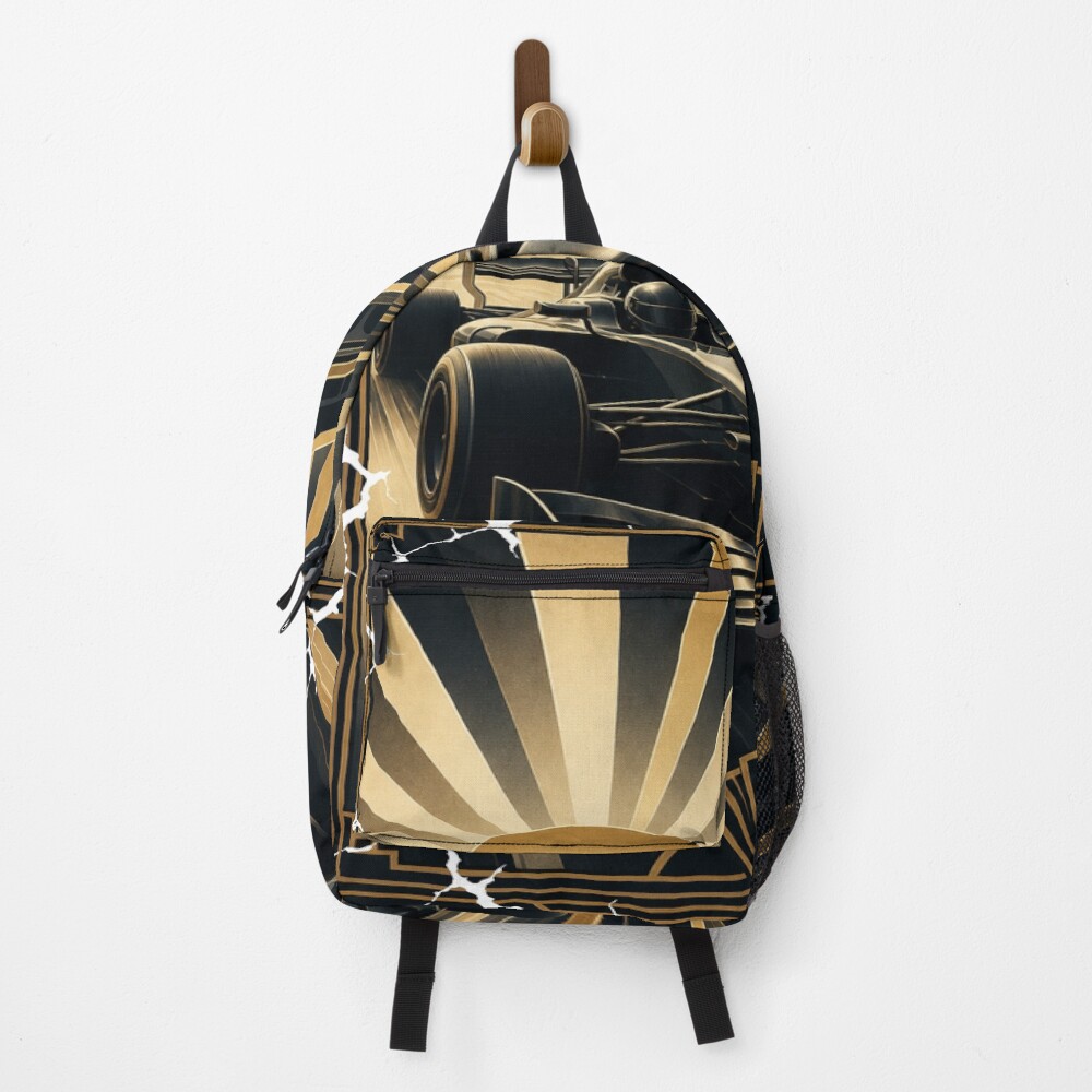 Art Deco Racing Grand Prix Racer Golden Speed Art on a backpack