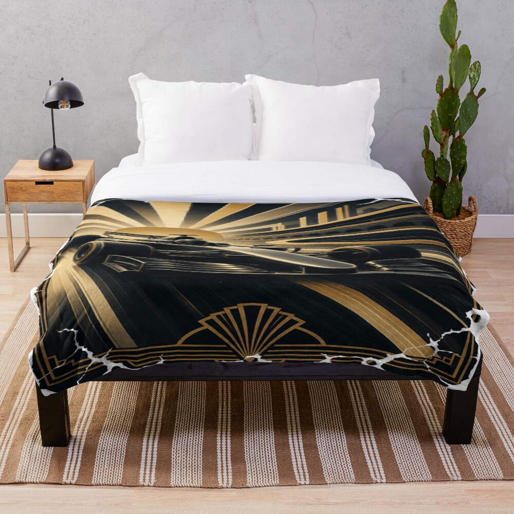 Art Deco Racing Grand Prix Racer Golden Speed Art on a throw blanket