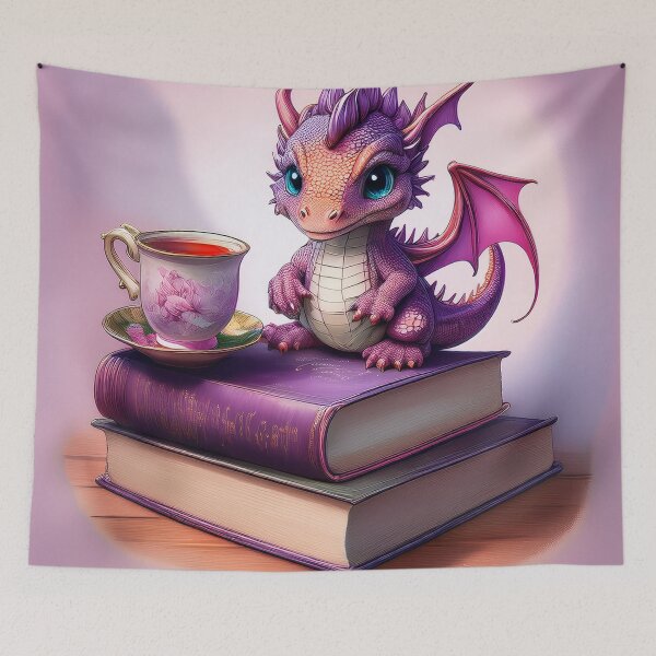 Item preview, baby dragon with books designed and sold by Foxlindesigns.
