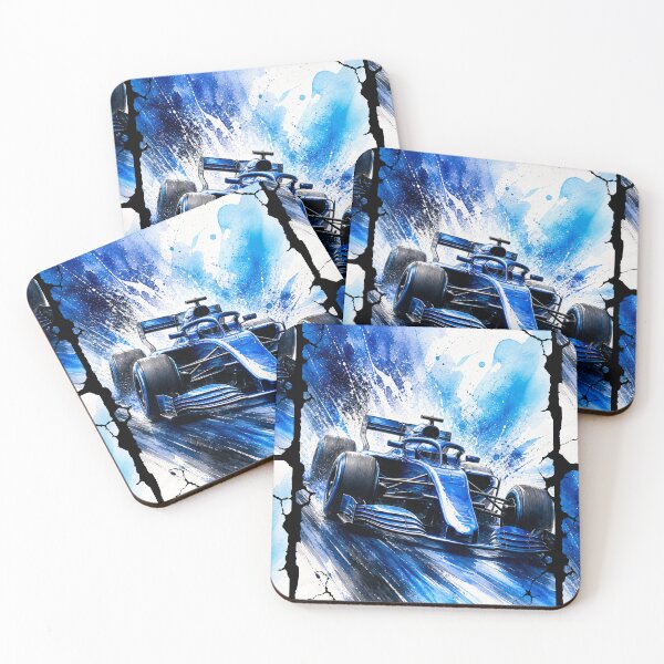 Artikelvorschau, Blauer Formel-1-Grand-Prix-Rennwagen, Aquarell-Speed-Splash entworfen und verkauft von PlanetEye Designs.