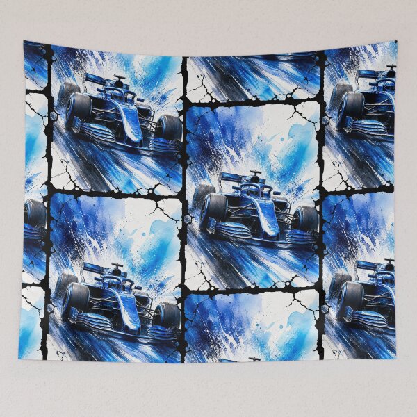 Artikelvorschau, Blauer Formel-1-Grand-Prix-Rennwagen, Aquarell-Speed-Splash entworfen und verkauft von PlanetEye Designs.