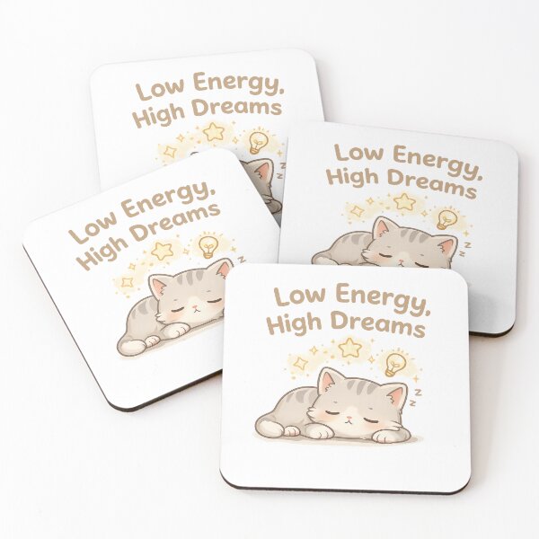 Item preview, Low Energy High Dreams Cute Cat Motivational Sleepy Kawaii Aesthetic Design designed and sold by Cute-Corne.