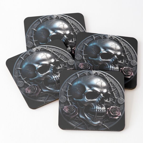 Item preview, Black Metal Skull with Roses and Thorns designed and sold by Bluesax.