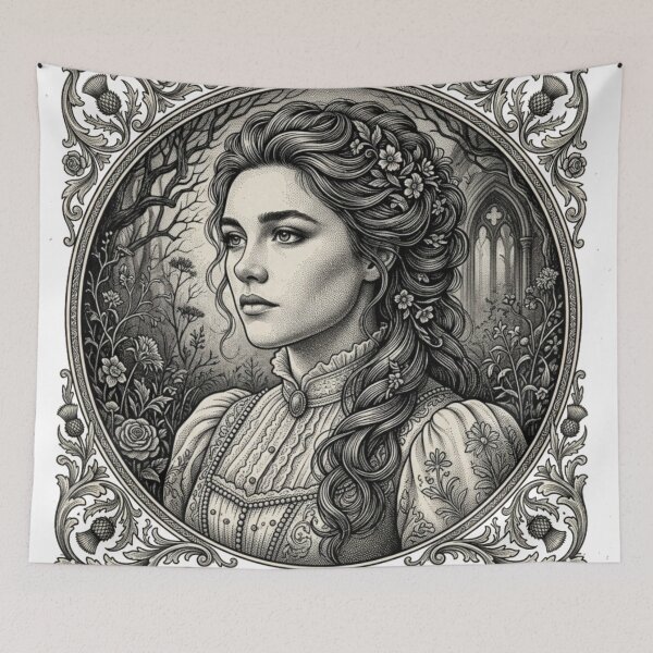 Item preview, Florence Pugh Victorian Engraving Dark Academia Portrait designed and sold by MAGICKEY2024.