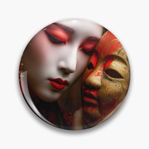 Item preview, Elegant Geisha Embracing Traditional Mask Art designed and sold by Artessie.