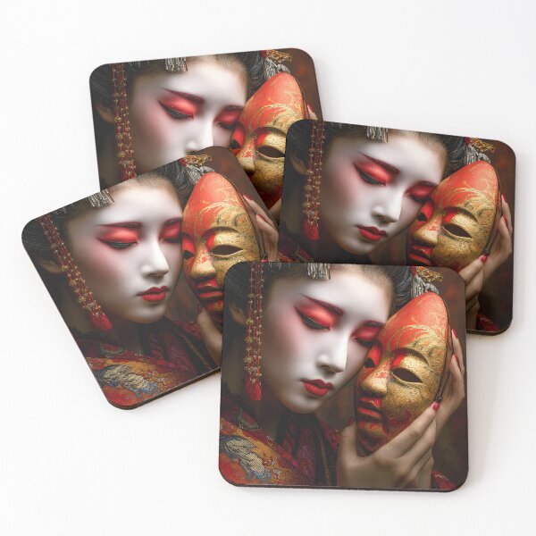 Item preview, Elegant Geisha Embracing Traditional Mask Art designed and sold by Artessie.