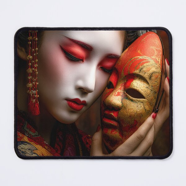 Item preview, Elegant Geisha Embracing Traditional Mask Art designed and sold by Artessie.
