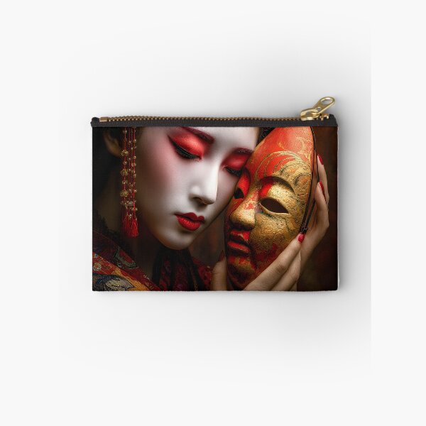 Item preview, Elegant Geisha Embracing Traditional Mask Art designed and sold by Artessie.