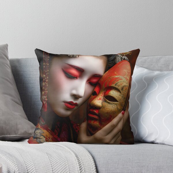 Item preview, Elegant Geisha Embracing Traditional Mask Art designed and sold by Artessie.
