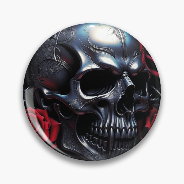 Item preview, Metallic Skull with Gothic Red Roses designed and sold by Bluesax.