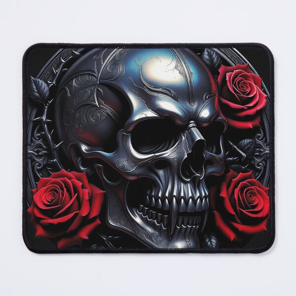 Item preview, Metallic Skull with Gothic Red Roses designed and sold by Bluesax.