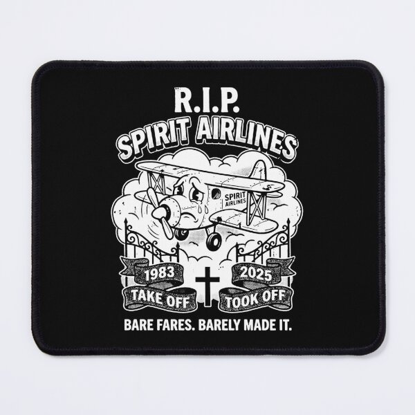 Artikelvorschau, Ruhe in Frieden, Spirit Airlines! Trauriges gelbes Doppeldecker-Retro-Flugzeug-Witz (schwarz-weiß) entworfen und verkauft von graphixpolash.