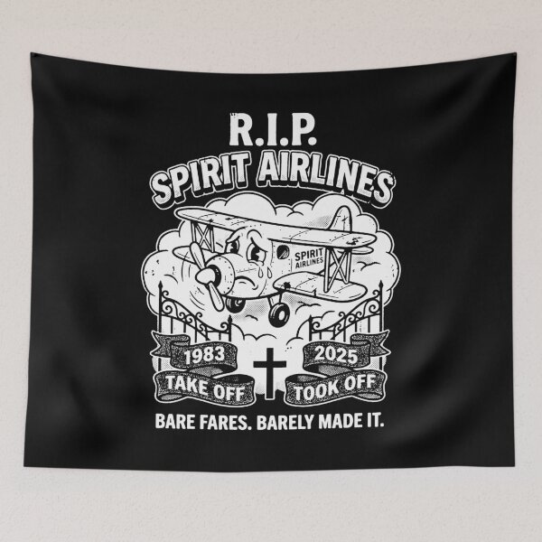 Item preview, R.I.P. Spirit Airlines Sad Yellow Biplane Retro Flight Joke black and white designed and sold by graphixpolash.