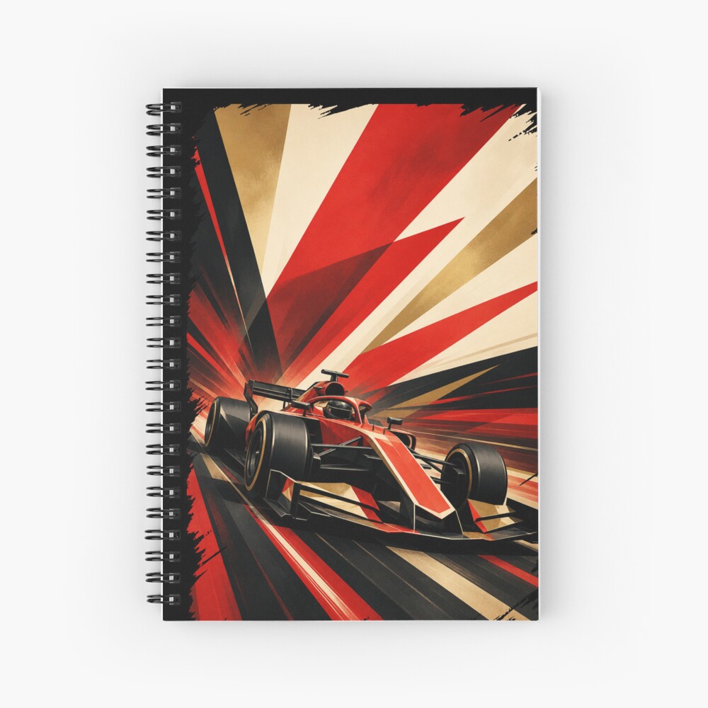 Red Grand Prix Racer: One Design, On Everything — Spiral Notebook