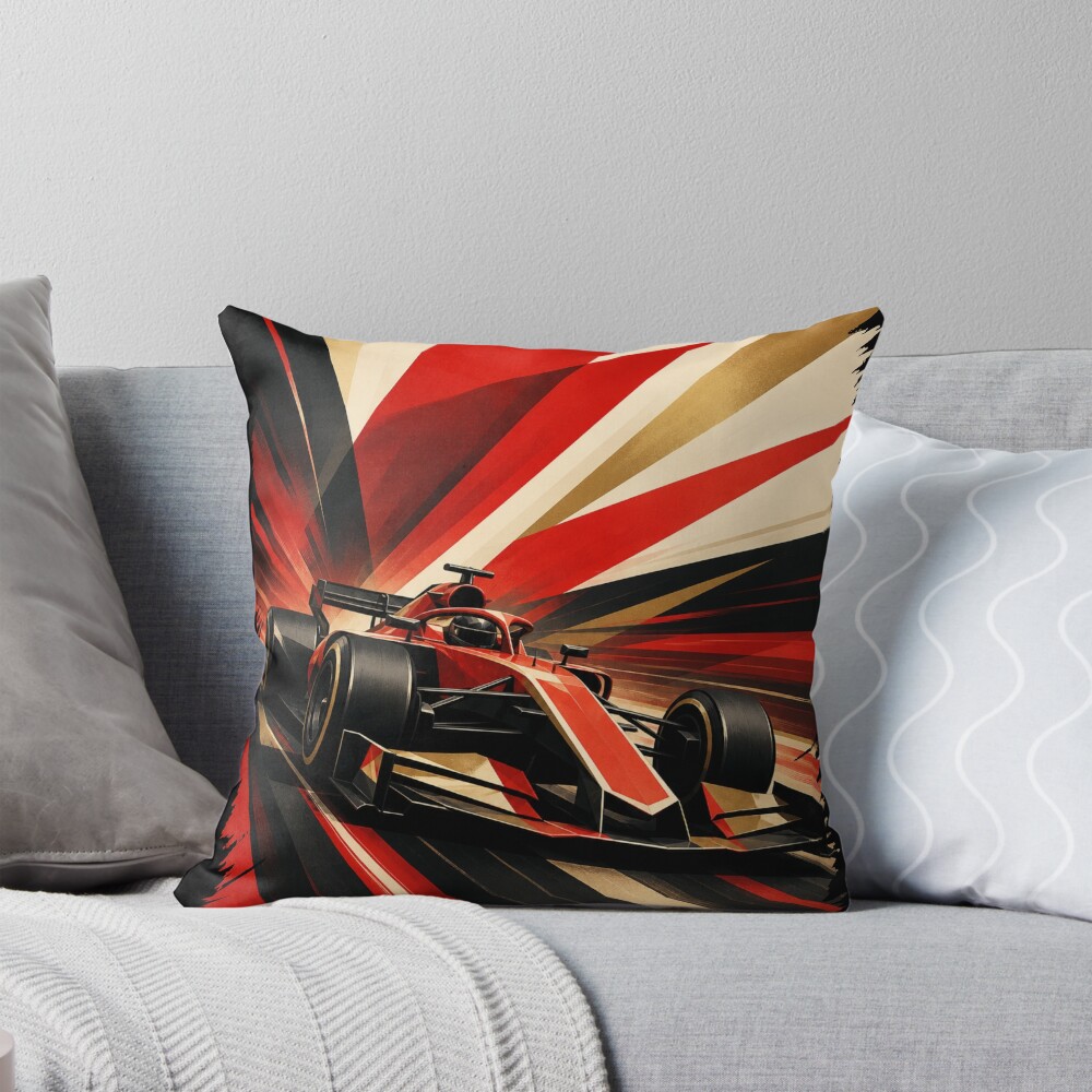 Red Grand Prix Racer: One Design, On Everything — Throw Pillow